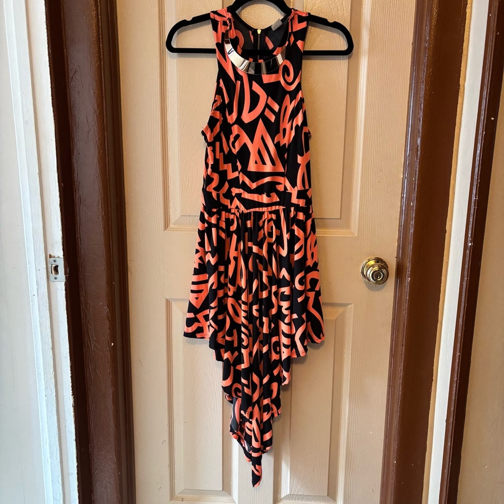 Orange and Black Graphic Dress